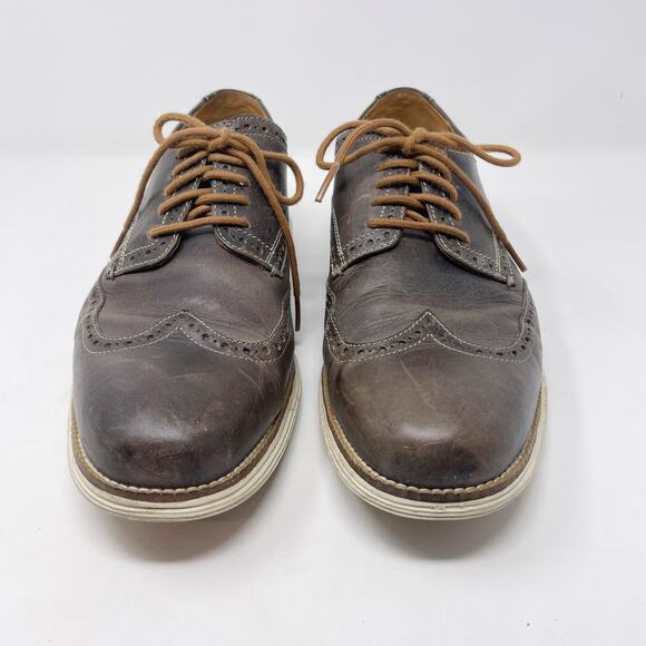 Cole Haan Mens 10.5 Grey Original Grand Wingtip Oxford Sneaker Shoe Leather - Picture 5 of 12